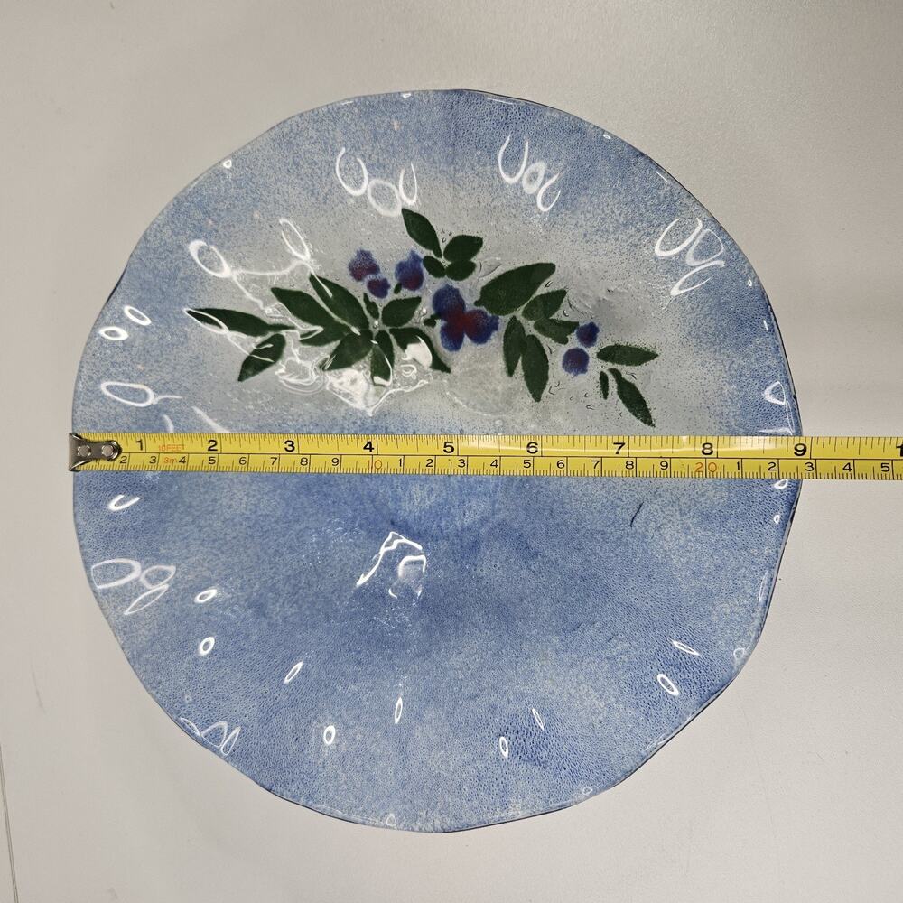 VINTAGE Hand Made Flower Pattern Fused Glass Textured Bowl Dish Ruffled Edge - Picture 7 of 8